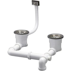 Vidage évier 2 cuves Ø90 mm – VALENTIN – Siphonette gain d’espace – 2 bondes inox – Sortie Ø40 mm - Valentin