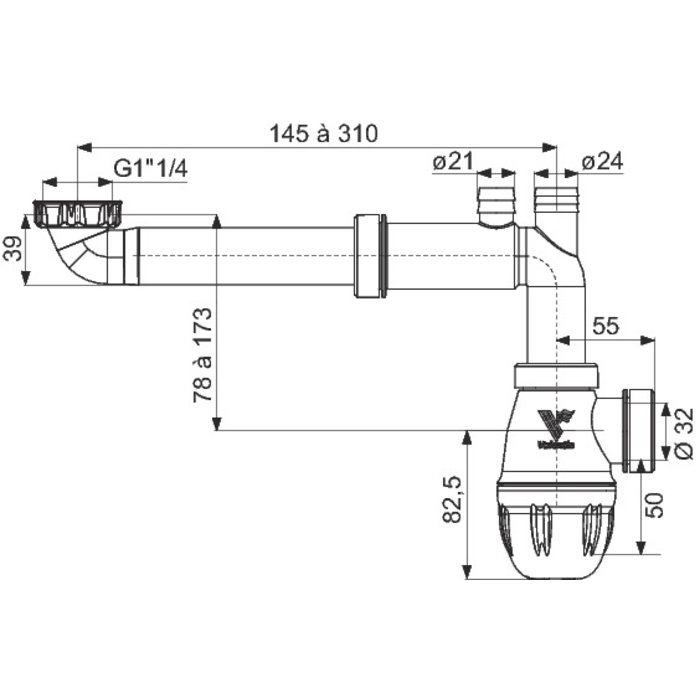 Tubulure lavabo bi-matière CONNECTIC® 1 vasque – VALENTIN – Siphon déporté réglable - Valentin – Image 2