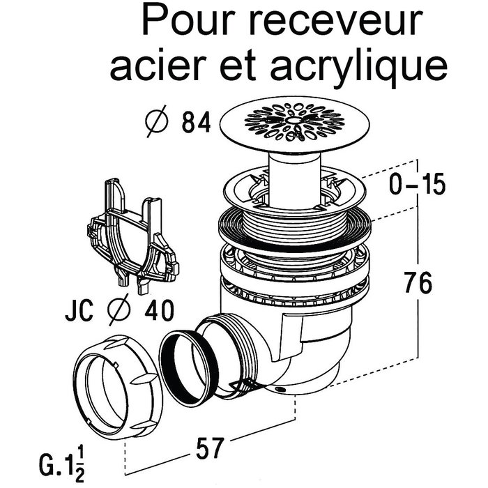 Bonde siphoïde - NICOLL - Receveur acier / acrylique - Ø 60 mm - Nicoll – Image 2