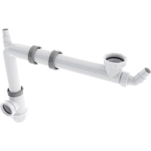 Kit raccordement évier 1 cuve – VALENTIN – Tubulure gain d’espace - Siphon déporté – 2 prises ML – Entrée 1"1/2 – Sortie Ø40 - Valentin