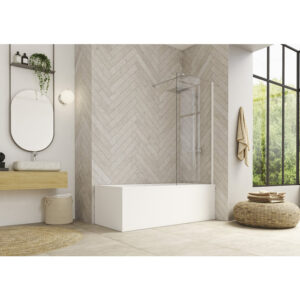 Pare-baignoire fixe – KINEDO – Smart Design Hydra – Profilé Blanc - Verre Transparent 6 mm - 148 x 80 cm - Kinedo