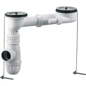 Vidage évier 2 cuves Ø60 – VALENTIN – Extra-plat – Tubulure + siphon – Gain de place - Valentin
