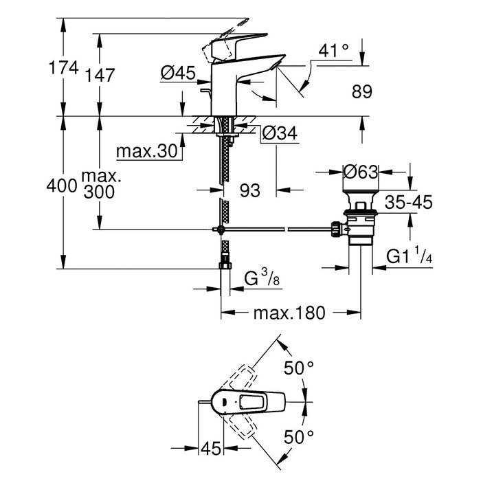 Mitigeur lavabo - GROHE - BauLoop - Monotrou sur plage - Débit 5 l/min - Grohe – Image 2