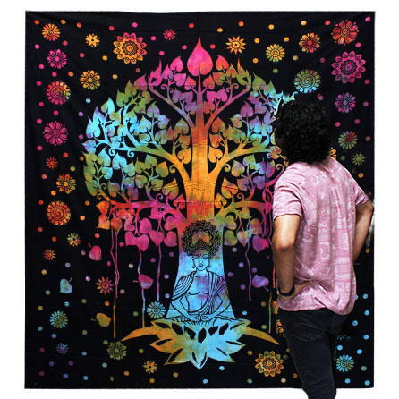 Couvre-lit simple en coton + tenture murale - Arbre Bodhi- Vendu par 1 – Image 2