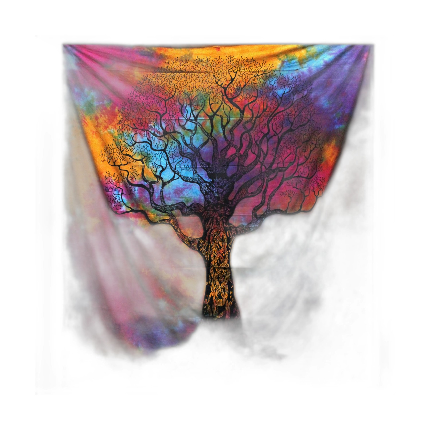 Couvre-lit double en coton + tenture murale - Arbre d'hiver- Vendu par 1