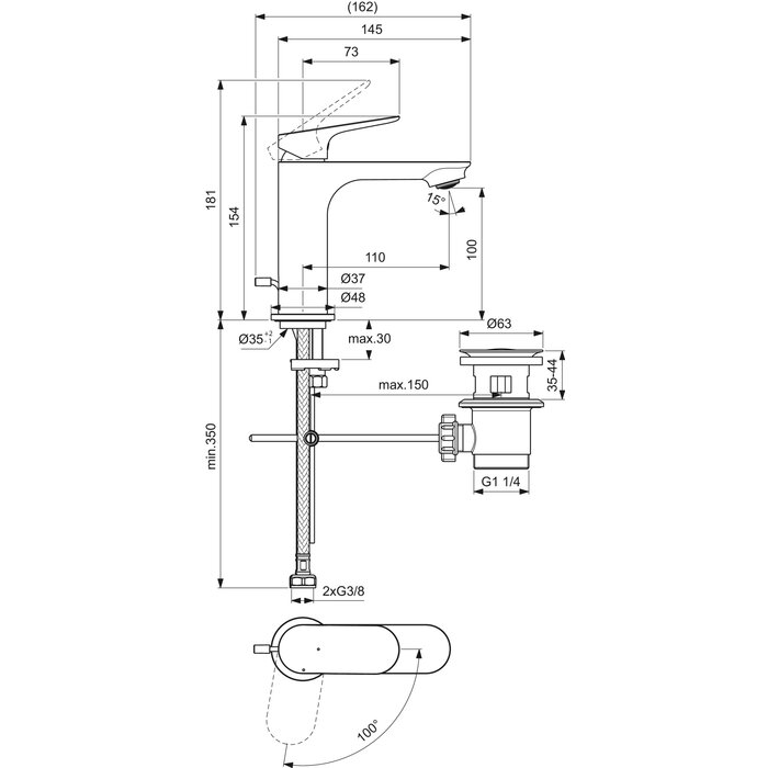 Mitigeur lavabo - PORCHER - Ophira - Chromé - Avec bonde - Porcher – Image 3