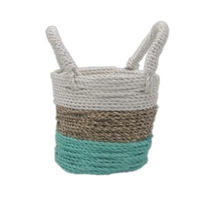 Ensemble de paniers en jonc de mer - Vert / Naturel / Blanc- Vendu par 1
