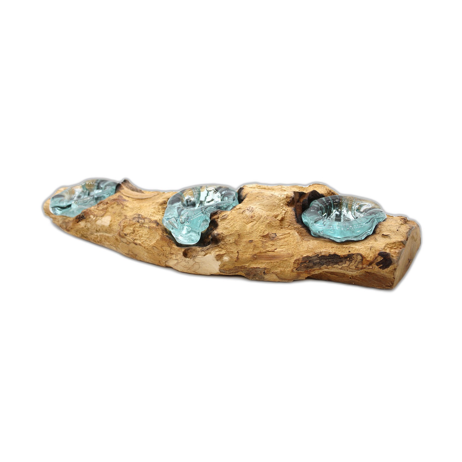 Bougeoir triple plat en verre Molton sur bois- Vendu par 1 – Image 3