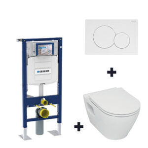 Pack WC bâti-support - Cuvette suspendue - Sans bride - Plaque de commande