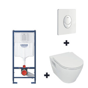 Pack WC Bâti-support GROHE - Cuvette suspendu SIDER - Sans bride - Plaque de commande double touche
