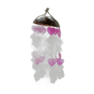 Carillons éoliens en noix de coco et Capiz - Formes mixtes roses et blanches - 35 cm- Vendu par 1