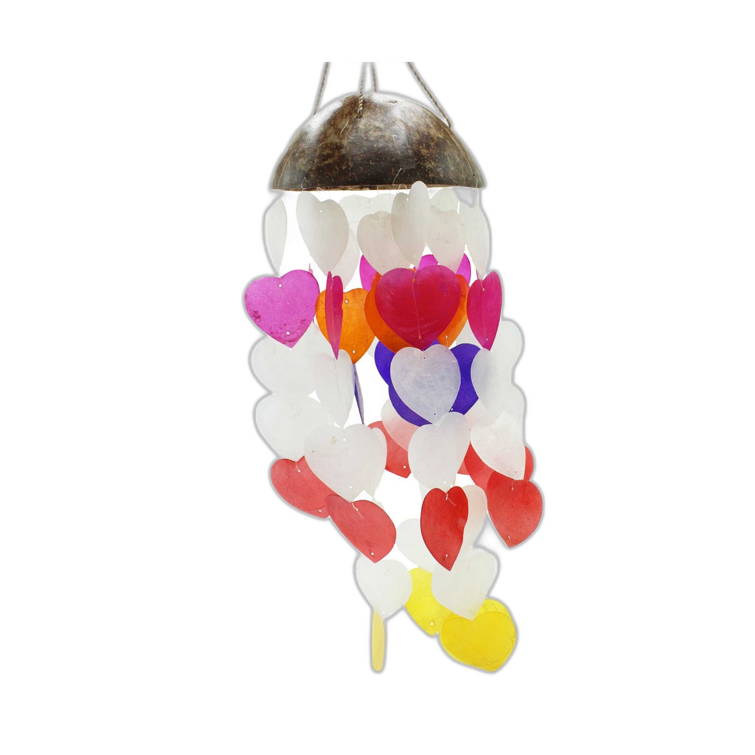 Carillons Éoliens Noix de Coco & Capiz - Grands Coeurs - 40cm- Vendu par 1