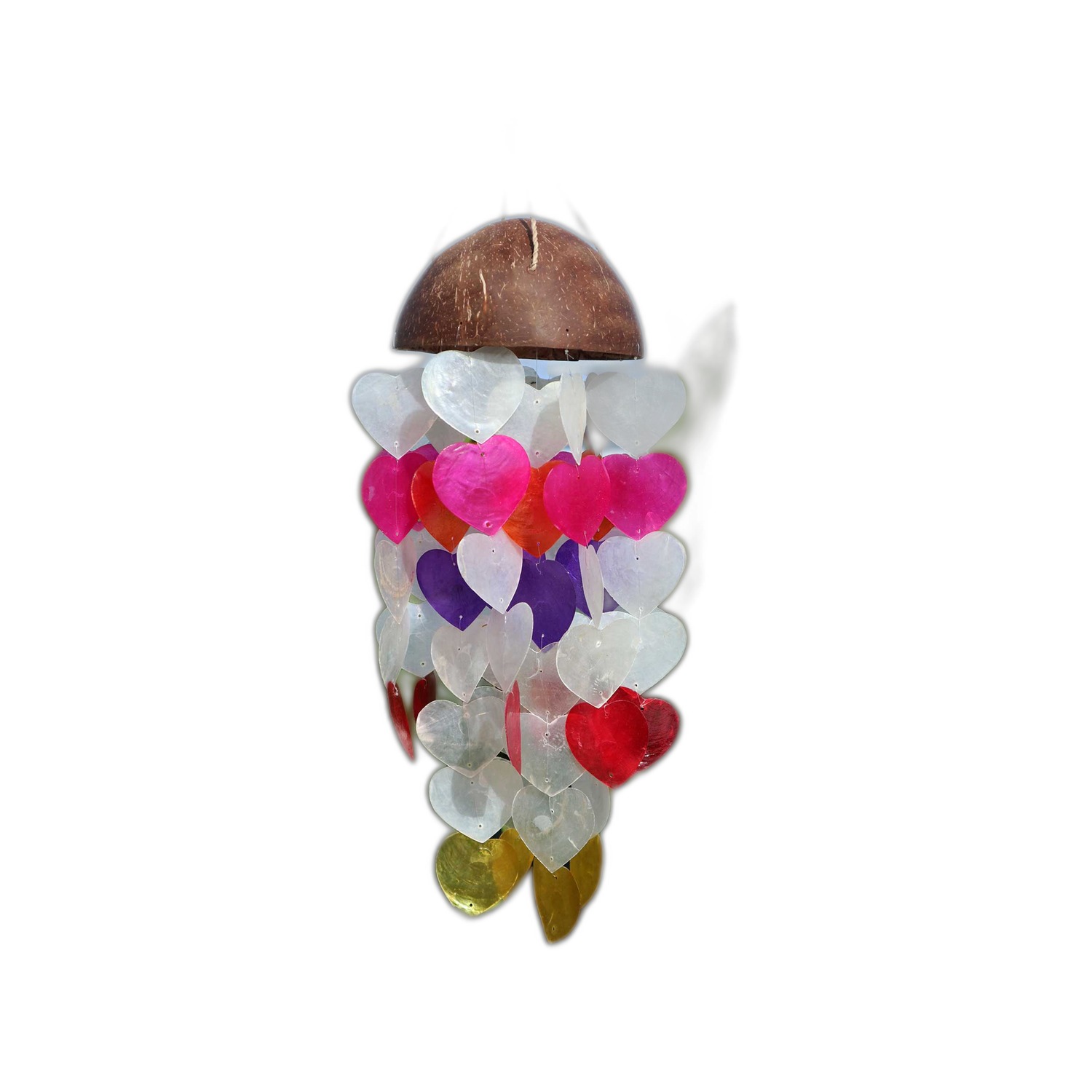 Carillons Éoliens Noix de Coco & Capiz - Grands Coeurs - 40cm- Vendu par 1 – Image 3
