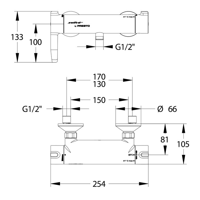 Mitigeur douche thermostatique - SANIFIRST - Mastermix - Sortie basse - Volant long - Sanifirst – Image 2