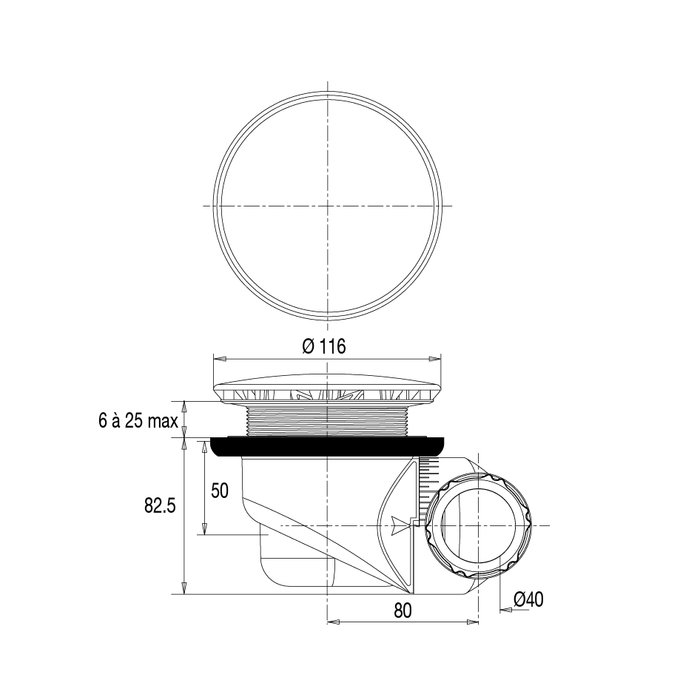 Bonde ronde de douche - VALENTIN- Goulue - Ø 90 mm - Sortie orientable à 180° - Valentin – Image 3