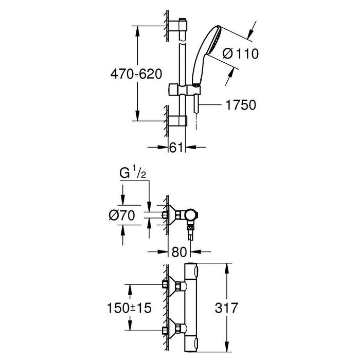 Mitigeur thermostatique et ensemble de douche - Grohtherm 500 - GROHE - 1/2" - Grohe – Image 2
