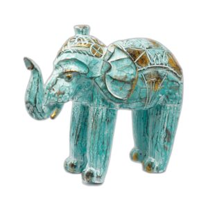 Éléphant sculpté en bois - Or turquoise- Vendu par 1