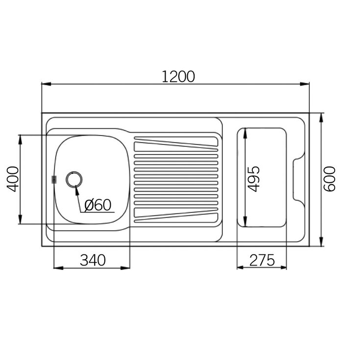 Evier de cuisinette - NORD INOX - 1200x600 mm - 1 cuve - NORD INOX – Image 2