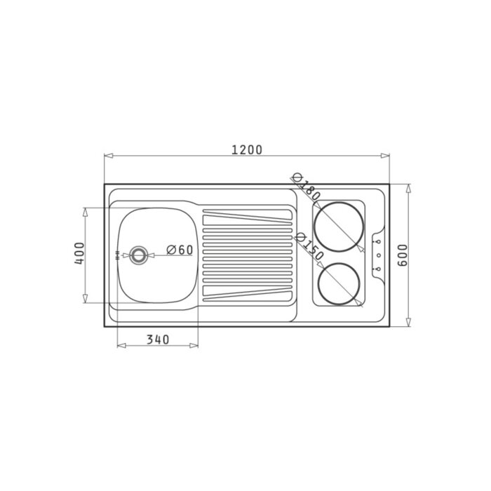 Evier de cuisinette - NORD INOX - 1200x600 mm - 1 cuve - Avec plaque de cuisson - NORD INOX – Image 2