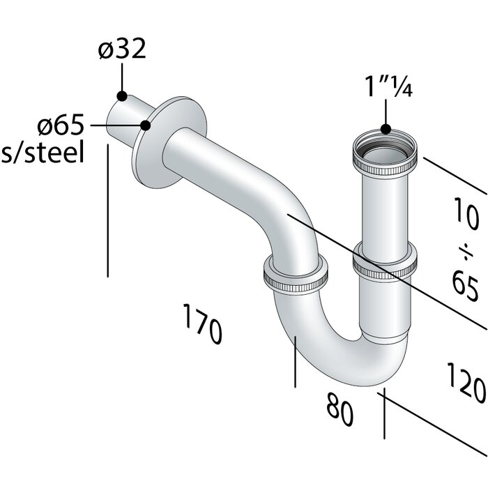 Siphon tube de lavabo - OMP - 1"1/4 - F Ø 32 mm - Laiton chromé - OMP TEA – Image 3