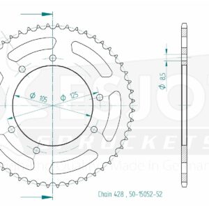 Couronne Acier Derbi - 428 - 52 Dents - Made in Germany