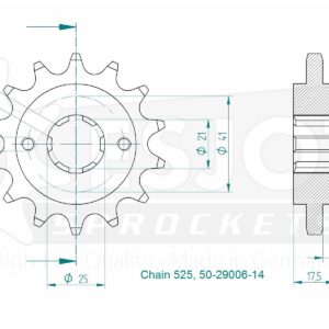 Pignon Honda - 525 - 14 Dents - Similaire JTF294 - Made in Germany