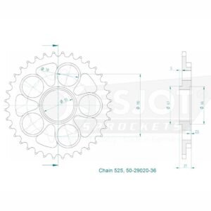 Couronne Acier compatible avec la marque Ducati - 525 - 36 Dents - Made in Germany