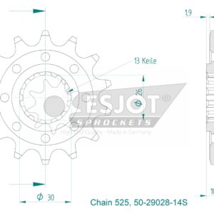 Pignon - 525 - 14 Dents - Made in Germany