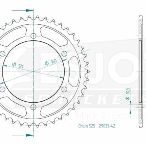 Couronne Acier compatible avec la marque Moto Morini - 525 - 42 Dents - Made in Germany