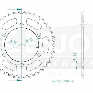 Couronne Acier - 525 - 40 Dents - Made in Germany
