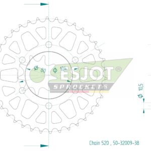 Couronne Acier Kawasaki - 520 - 38 Dents - Similaire JTR1478 - Made in Germany