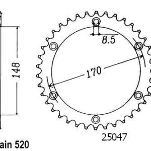 Couronne Acier TT Suzuki - 520 - 42 Dents - Similaire JTR828 - Made in Germany