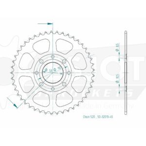 Couronne Acier TT compatible avec la marque Honda - 520 - 45 Dents - Made in Germany