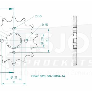 Pignon Yamaha - 520 - 14 Dents - Similaire JTF1573 - Made in Germany