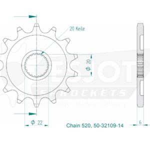 Pignon TT Yamaha - 520 - 14 Dents - Similaire JTF1590 - Made in Germany