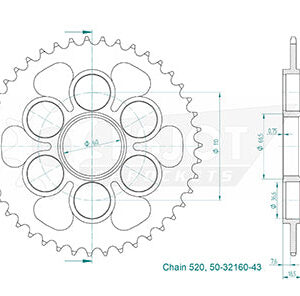 Couronne Acier Ducati - 520 - 43 Dents - Made in Germany
