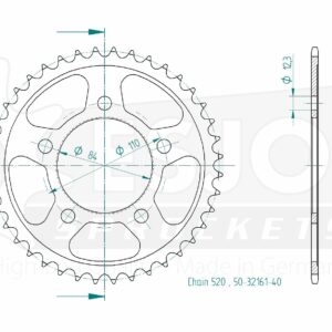 Couronne - 520 - 40 Dents - Made in Germany - Similaire JTR1225