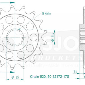 Pignon Lightweight Honda - 520 - 17 Dents - Made in Germany