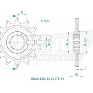 Pignon TT Sherco - 520 - 14 Dents - Made in Germany