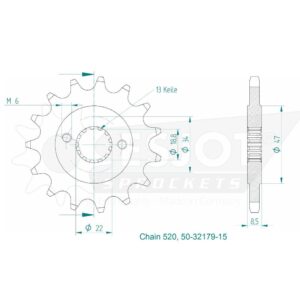Pignon KTM - 520 - 15 Dents - Similaire JTF1908 - Made in Germany