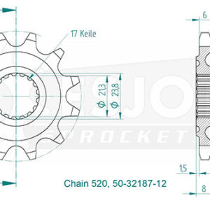 Pignon TT - 520 - 13 Dents - Made in Germany