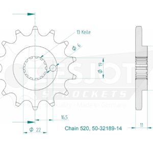 Pignon - 14 Dents - Made in Germany