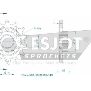 Esjot - Pignon - 520 - 14 dents - Made in Germany