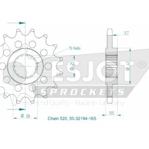 Pignon lightweight - 520 - 16 dents - Made in Germany - JTF710