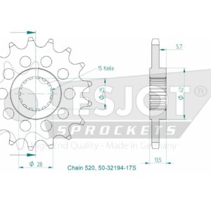 Pignon lightweight - 520 - 17 dents - Made in Germany - JTF710