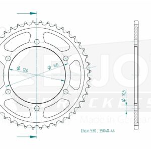 Couronne Acier - 530 - 44 Dents - Made in Germany