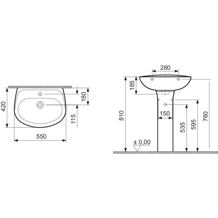 Pack lavabo mitigeur + colonne - SIDER - Prima - Avec vidage - Largeur 550mm - SIDER – Image 2