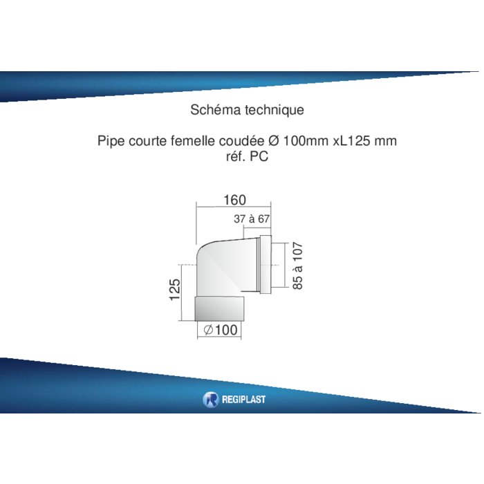 Pipe WC - REGIPLAST - Coudé 90° - Femelle-Femelle - Ø 85 à 107mm - Regiplast – Image 2