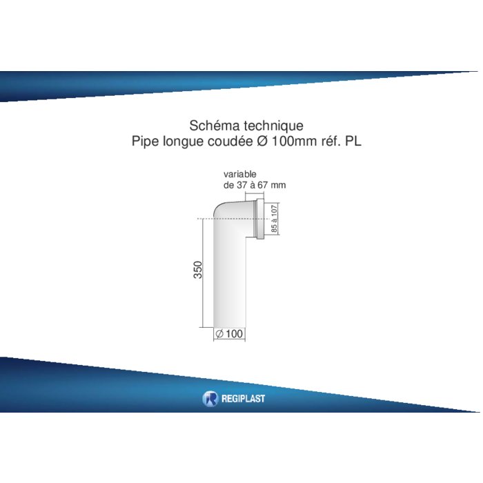 Pipe WC - REGIPLAST - Coudé 90° - Femelle-mâle - Ø 100 x L 350 mm - Regiplast – Image 2