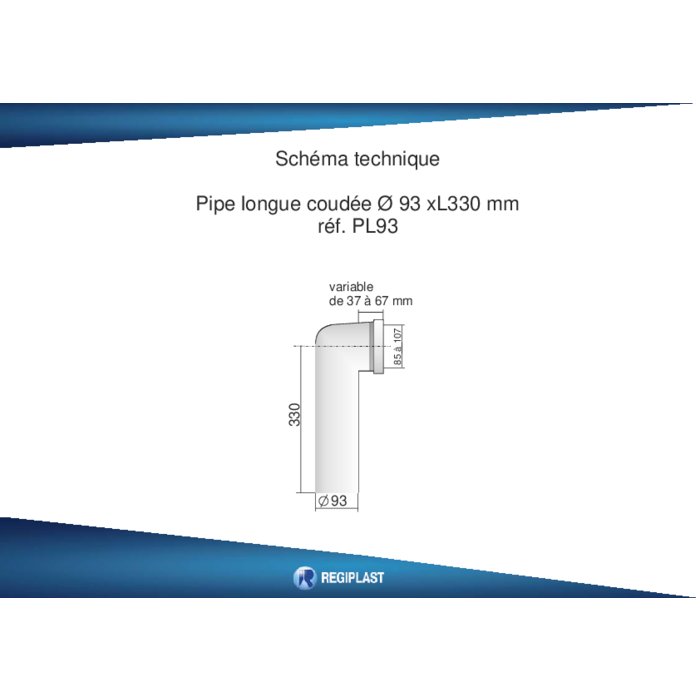 Pipe WC - REGIPLAST - Coudé 90° - Femelle-mâle - Ø 93 x L 330 mm - Regiplast – Image 2